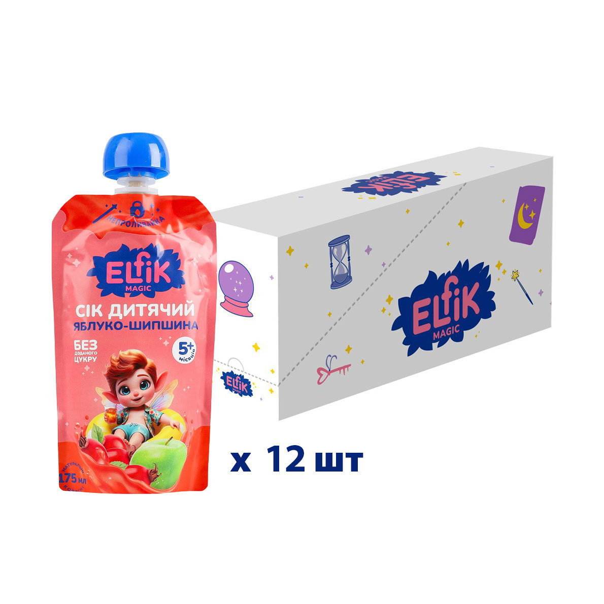 Уцінка! Сік дитячий Elfik Magic Яблуко-шипшина, без доданого цукру, від 5 місяців, 12*175 мл